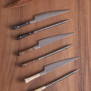 14e eeuwse bestekset mes en eetprikker, roestvrij staal