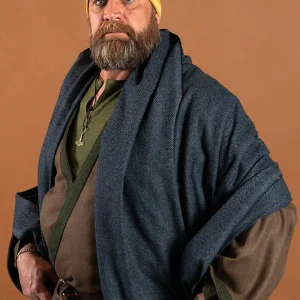 Viking mantel Hjalmar met diamant twill, wol, blauw-zwart